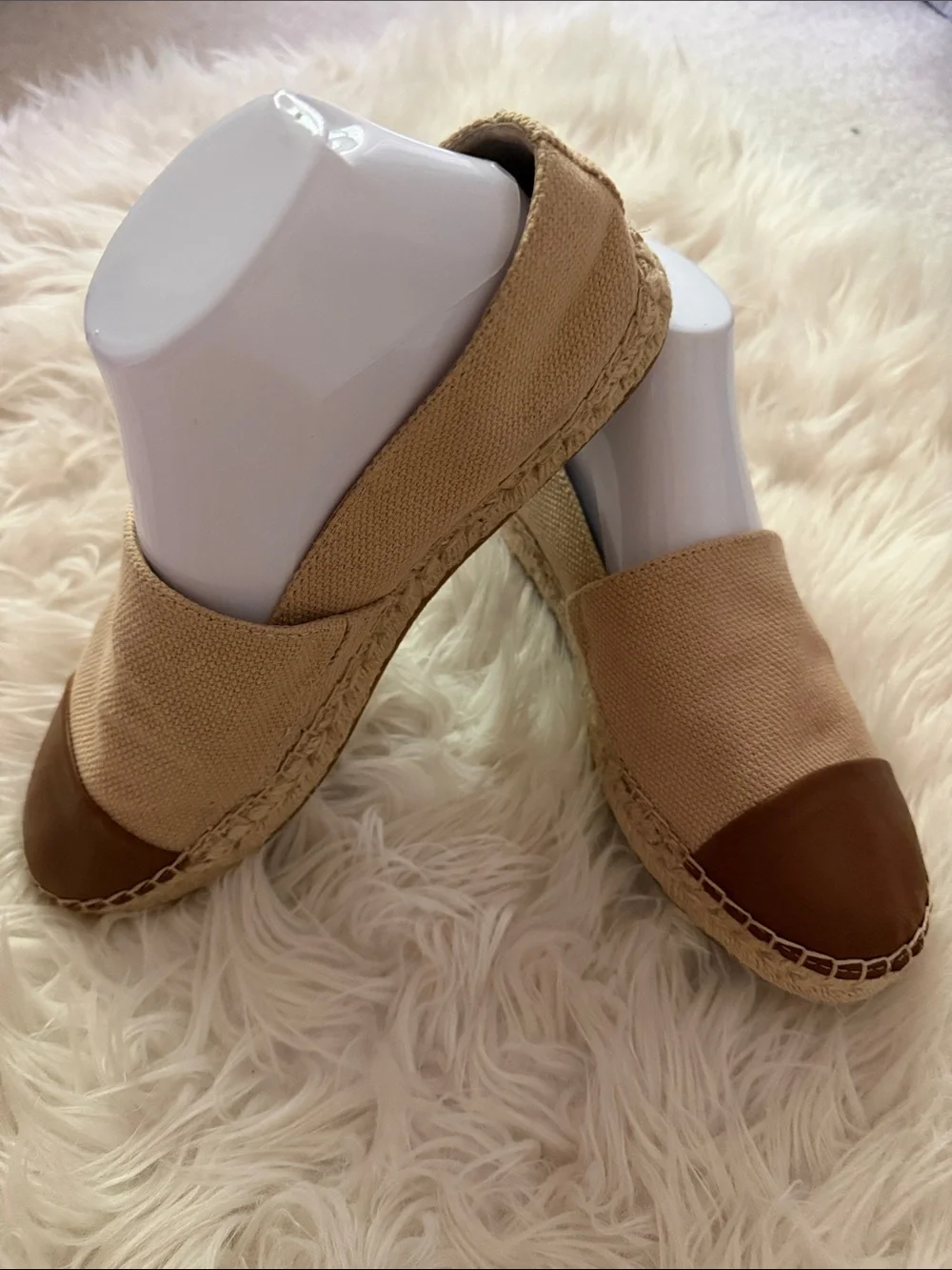 J. McLaughlin Beige Canvas Espadrille Slip-On with Brown leather Toe Cap